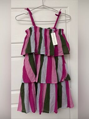 Janie and Jack Girls Raspberry Rose Striped Tiered Ruffled Gauze Dress 8 NEW